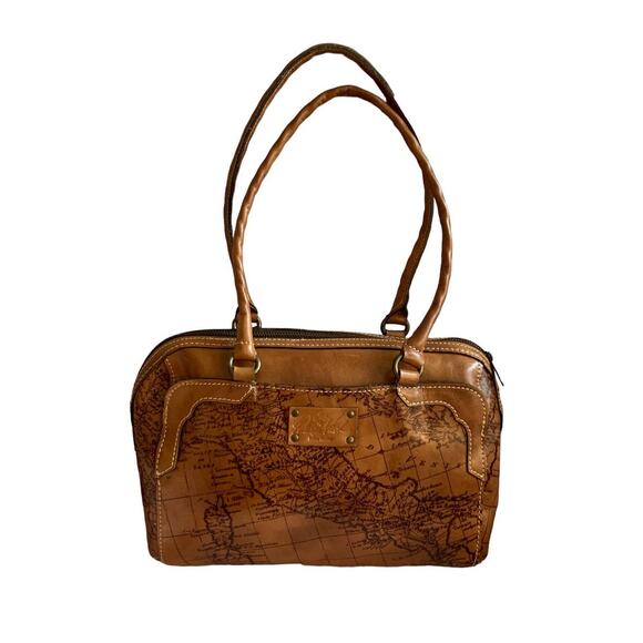 Patricia Nash Brown Leather Map Small Duffel Hand Bag Featuring Milano Italy - Picture 1 of 10